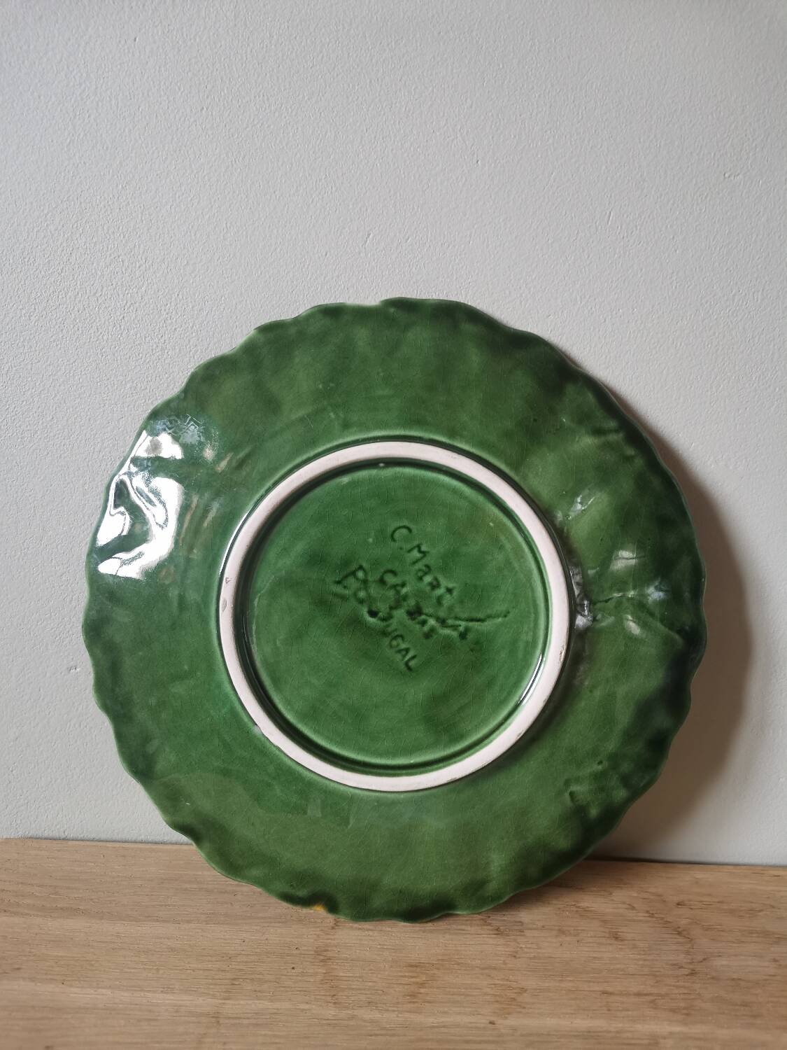 Plate signed vintage pineapple barbotine Portugal hand painted