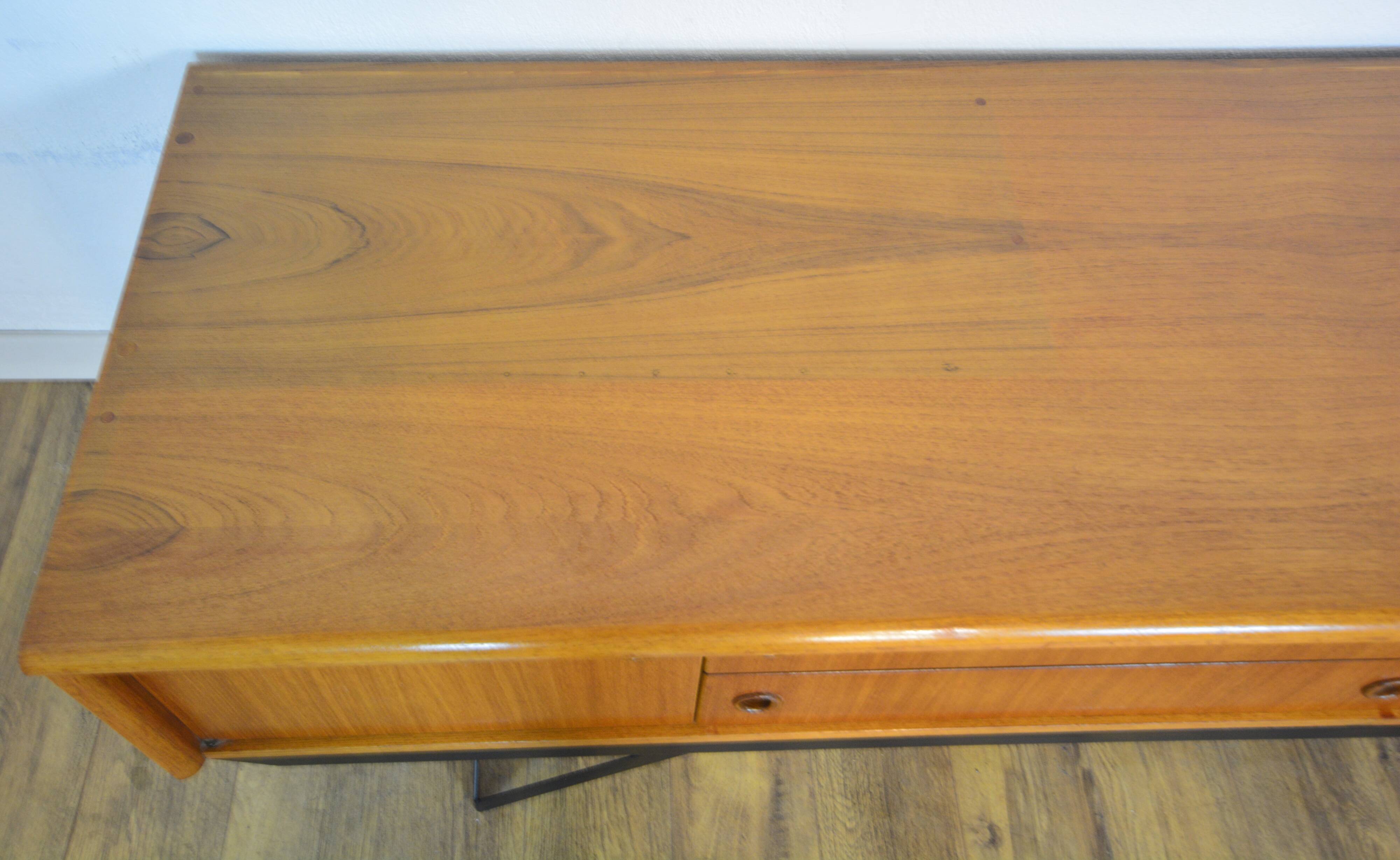 Low Scandinavian teak sideboard Metal