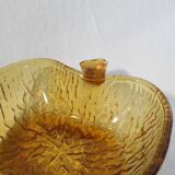 Salad bowl set and 4 dessert cups, vintage, apple shape in amber glass