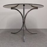Chrome metal and smoked glass round table, Italy circa 1970.