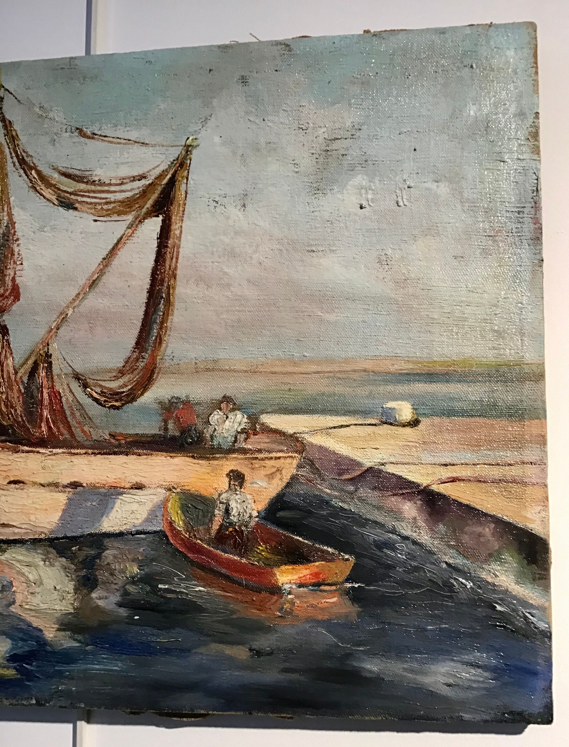Ancient painting, marine oil on canvas 60s/70s