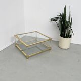Table basse lucite, laiton et verre années 70