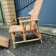 Vintage armchair lounge chair in rattan art deco with footrest and adjustable