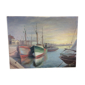 Tableau marine, port de pêche,