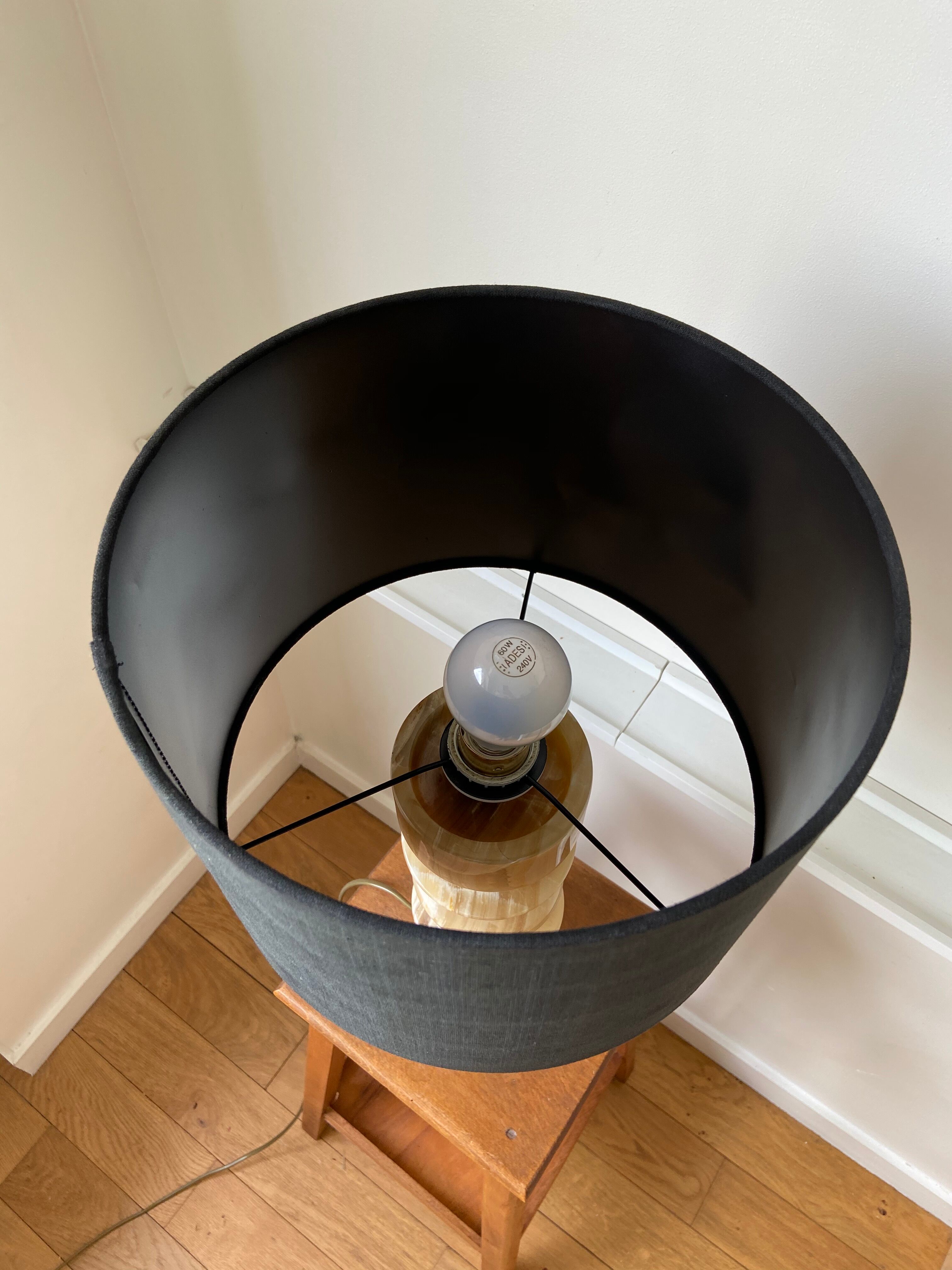 Stone and black cotton table lamp