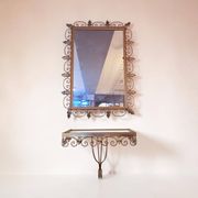 Miroir en laiton vintage Deknudt avec étagère, années 1970
