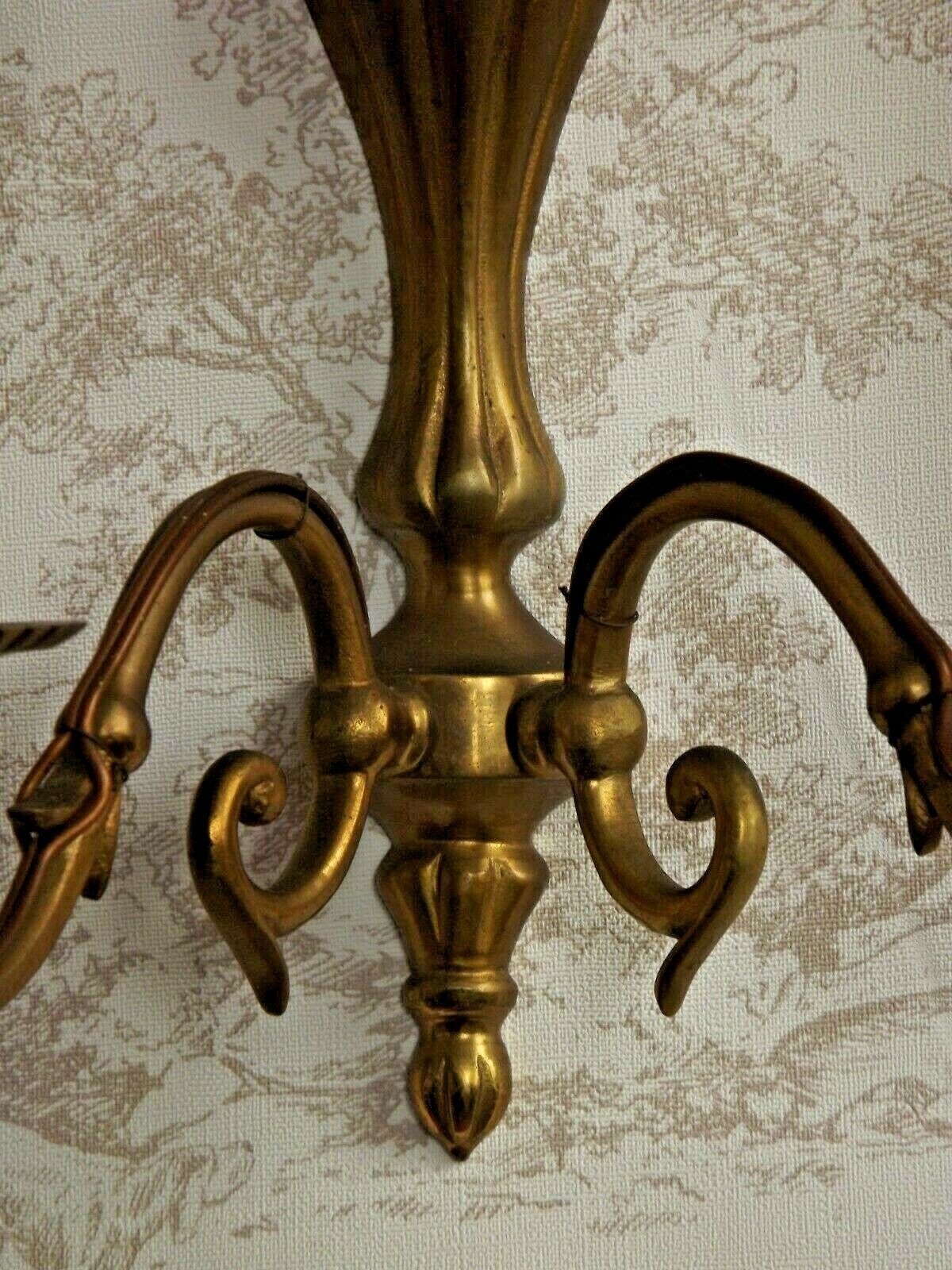 French vintage traditional double brass wall sconce scrolled arms