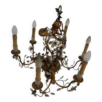 Flower Leaf Chandelier in gilded iron by Giovanni Banci