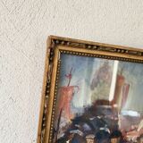 Oil painting “Sicilian procession” 1960, wooden frame and glass