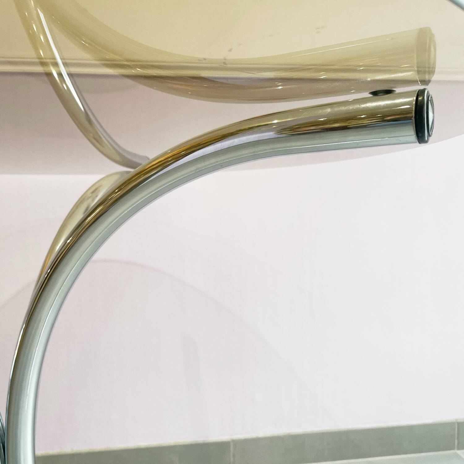 Chromed metal and smoked glass table