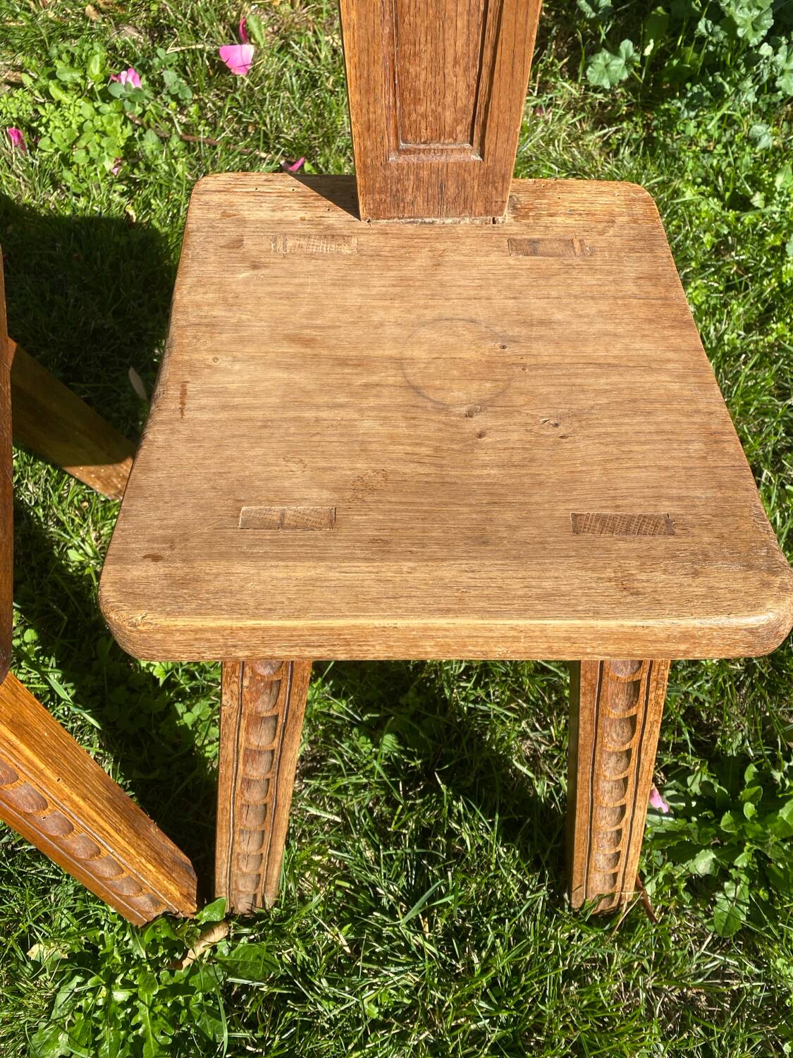 Pair of antique Catalan chairs with sun face motifs, Cerdagne