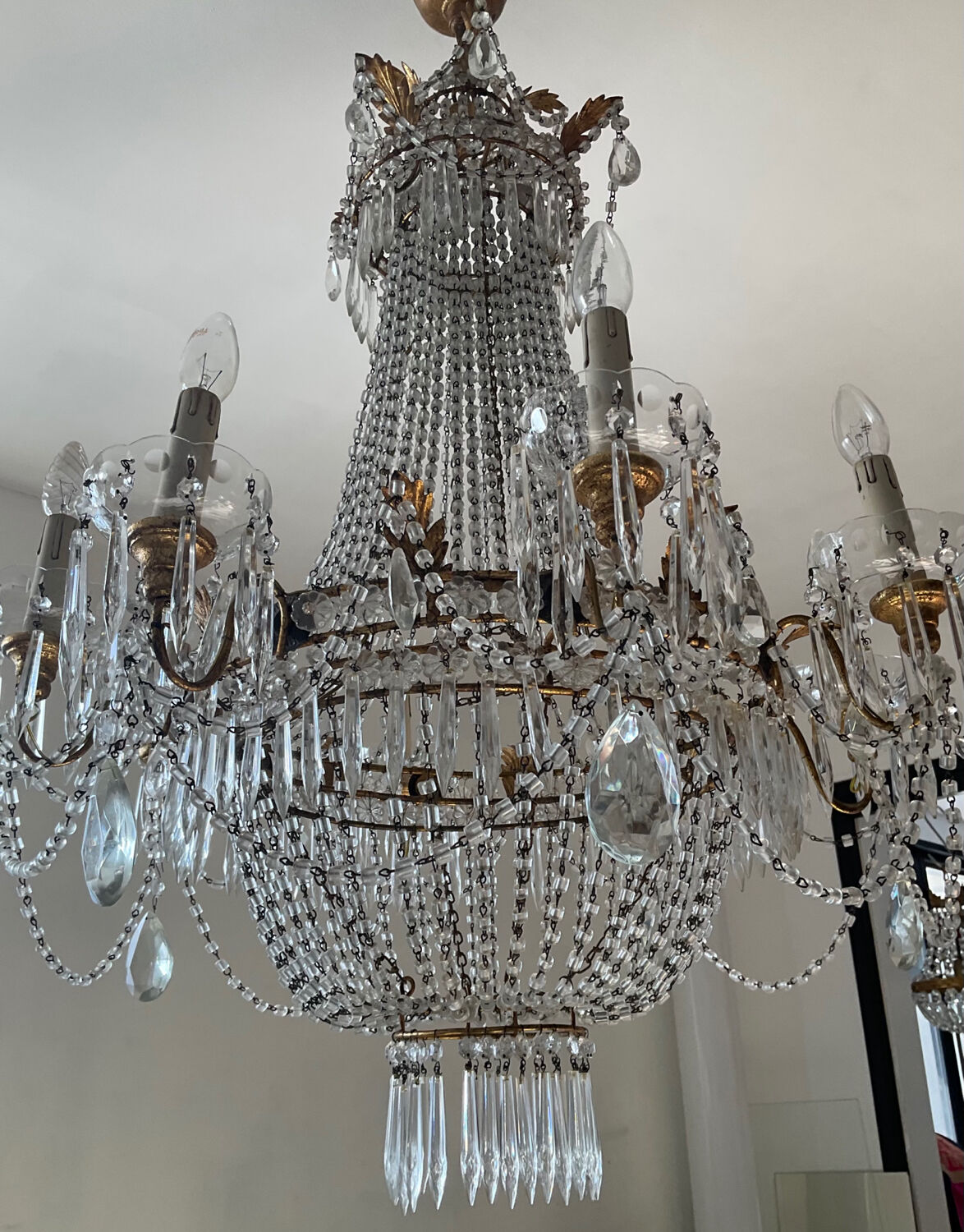 Large Montgolfière chandelier with crystal drops