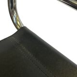 Tabouret de bar vintage en cuir noir et chrome, Italie