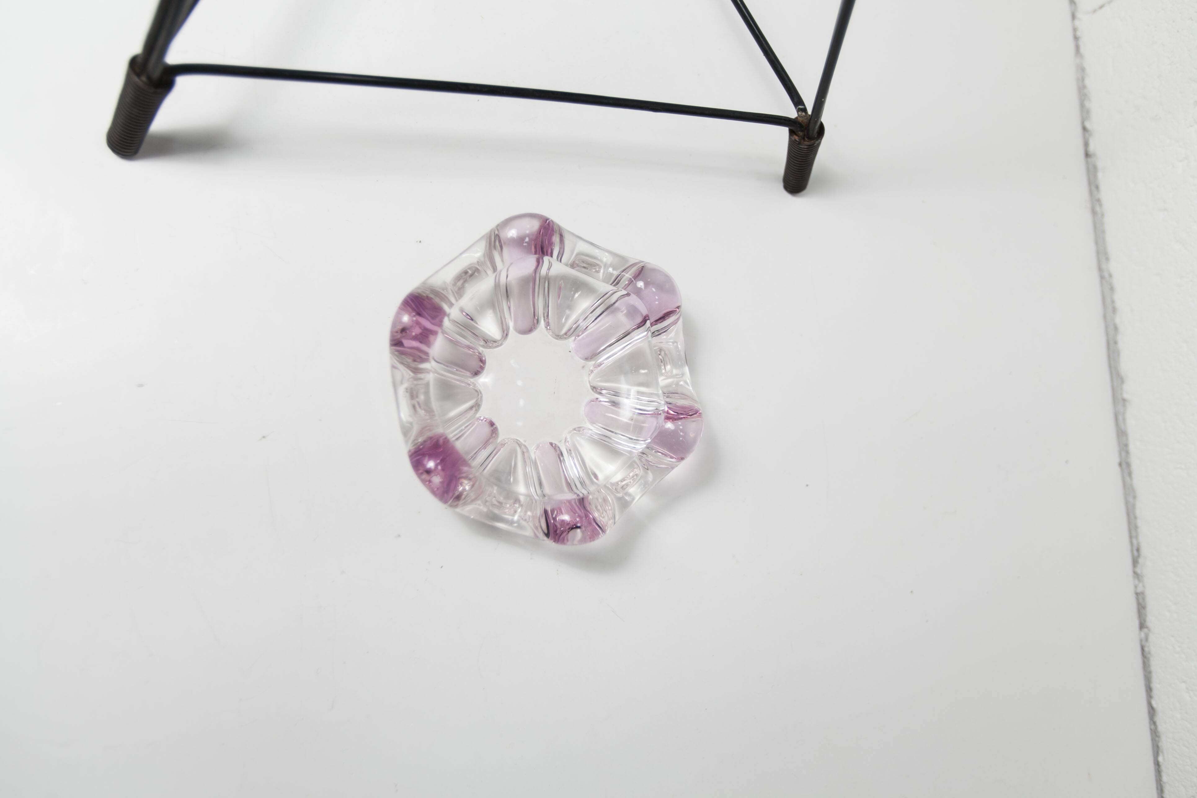 Black colored glass ashtray on foot, 1970