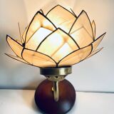 Vintage mother-of-pearl and brass flower wall lamp