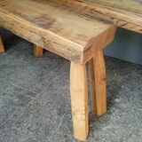 Pair of 2 patinated solid wood benches / stools