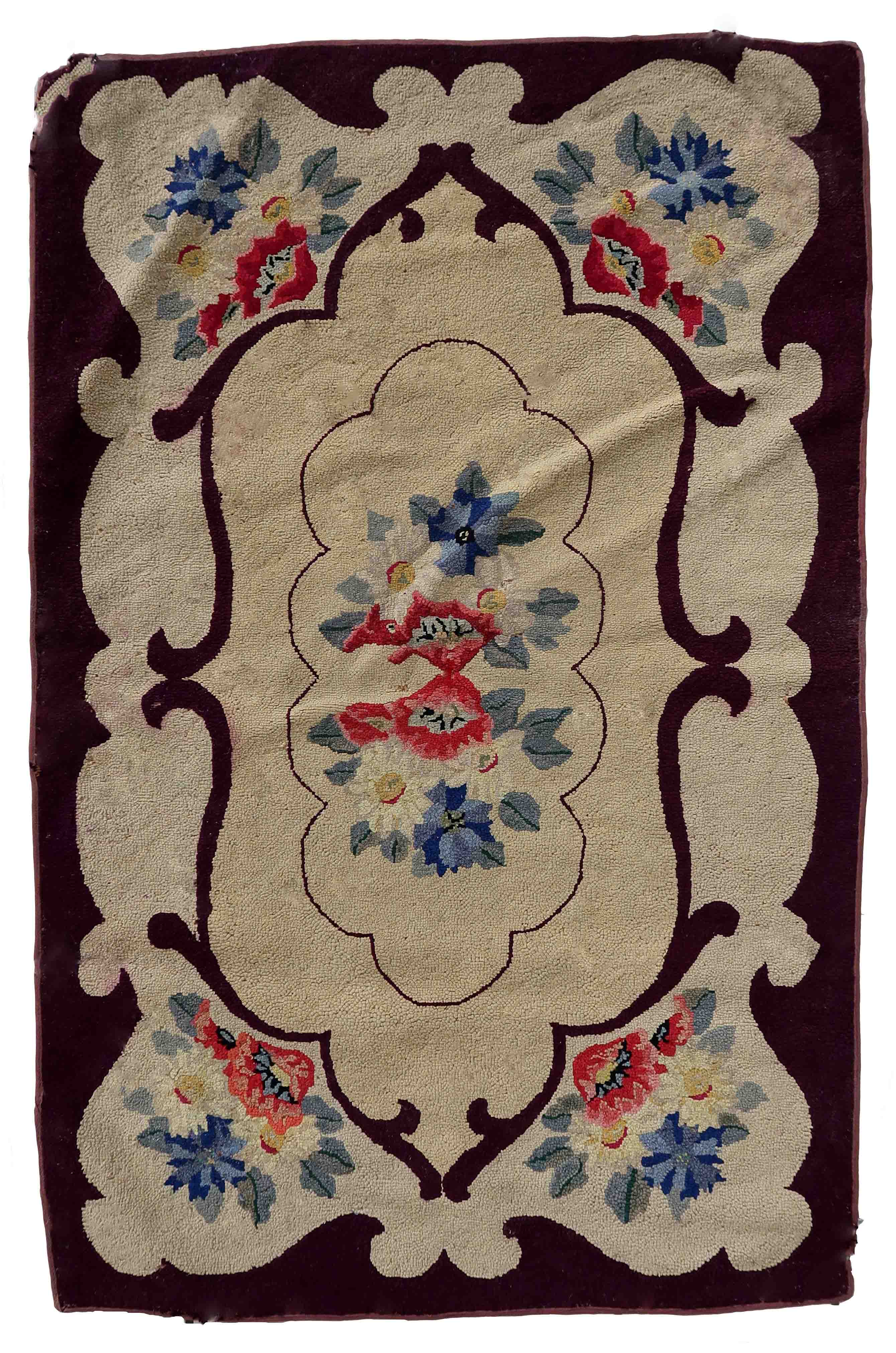 Old American carpet handmade, 76cm x 117cm 1900s
