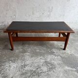 Vintage Oak Coffee Table with Dark Slate Top — Warm Oak Frame and Charcoal Slate Surface