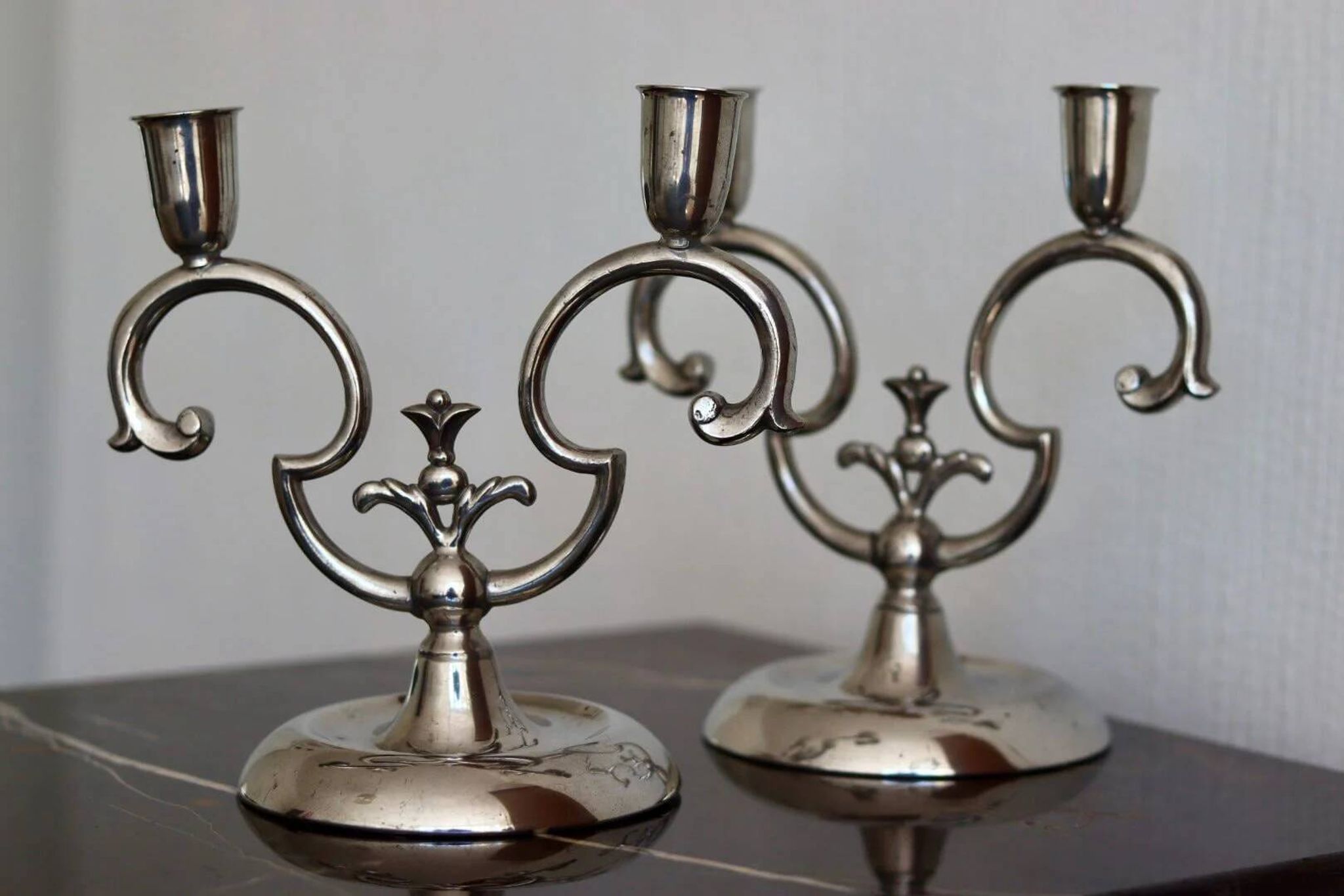 Pair of vintage Swedish pewter candleholders by Svenskt Tenn