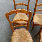 4 Louis XV chairs in solid oak and straw with shell sculptures