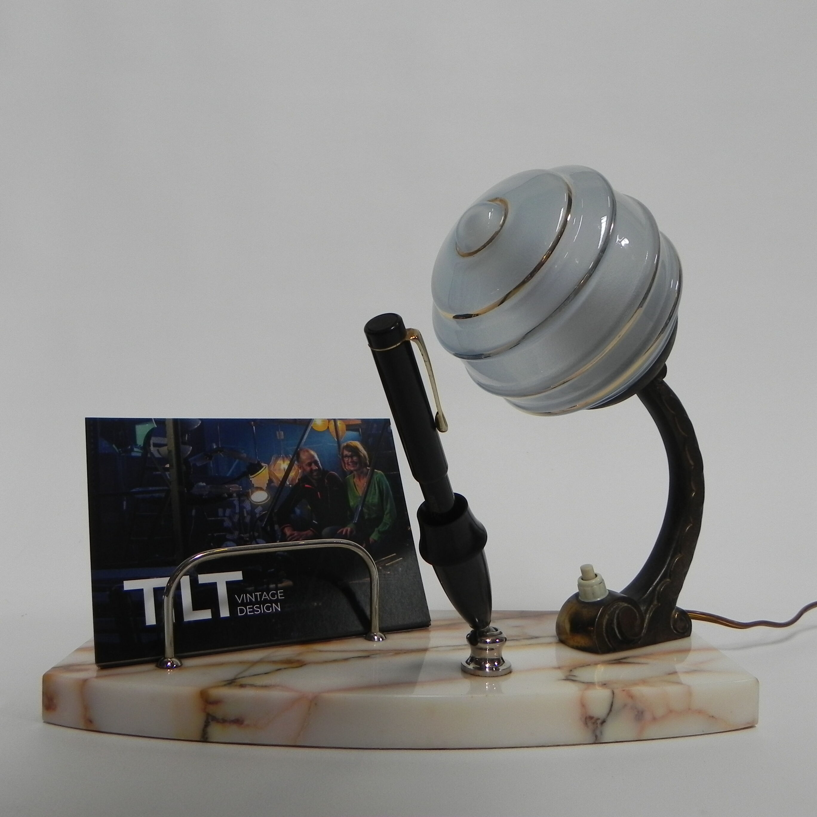 Art deco desk lamp with pen and letter holder