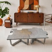 Pair of uniquely designed handmade puzzle coffee tables