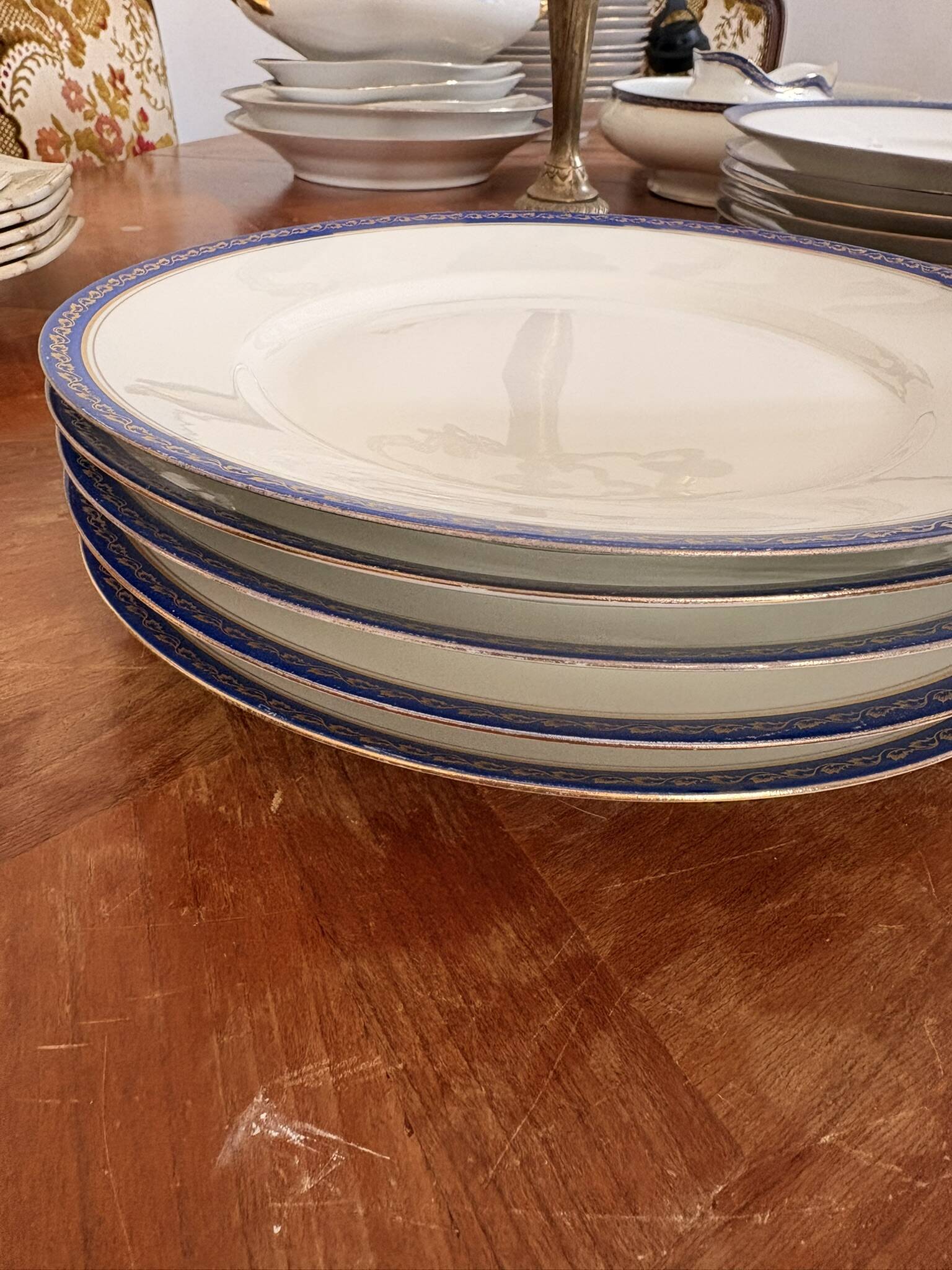 Lot 6 Flat plates Porcelain Limoges Blue Gold Betoule & Legrand 2/2