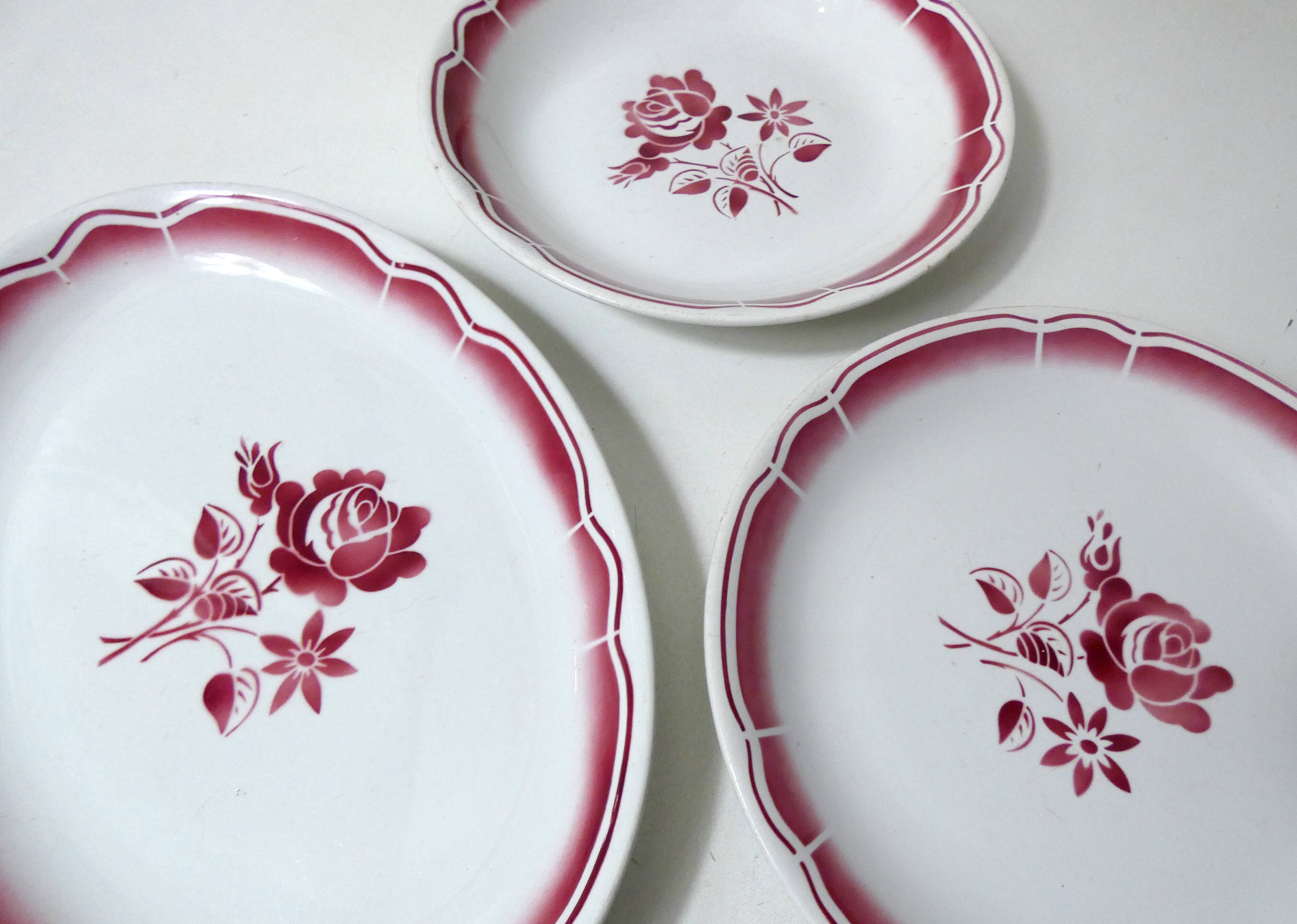 3 old FB Digoin earthenware dishes