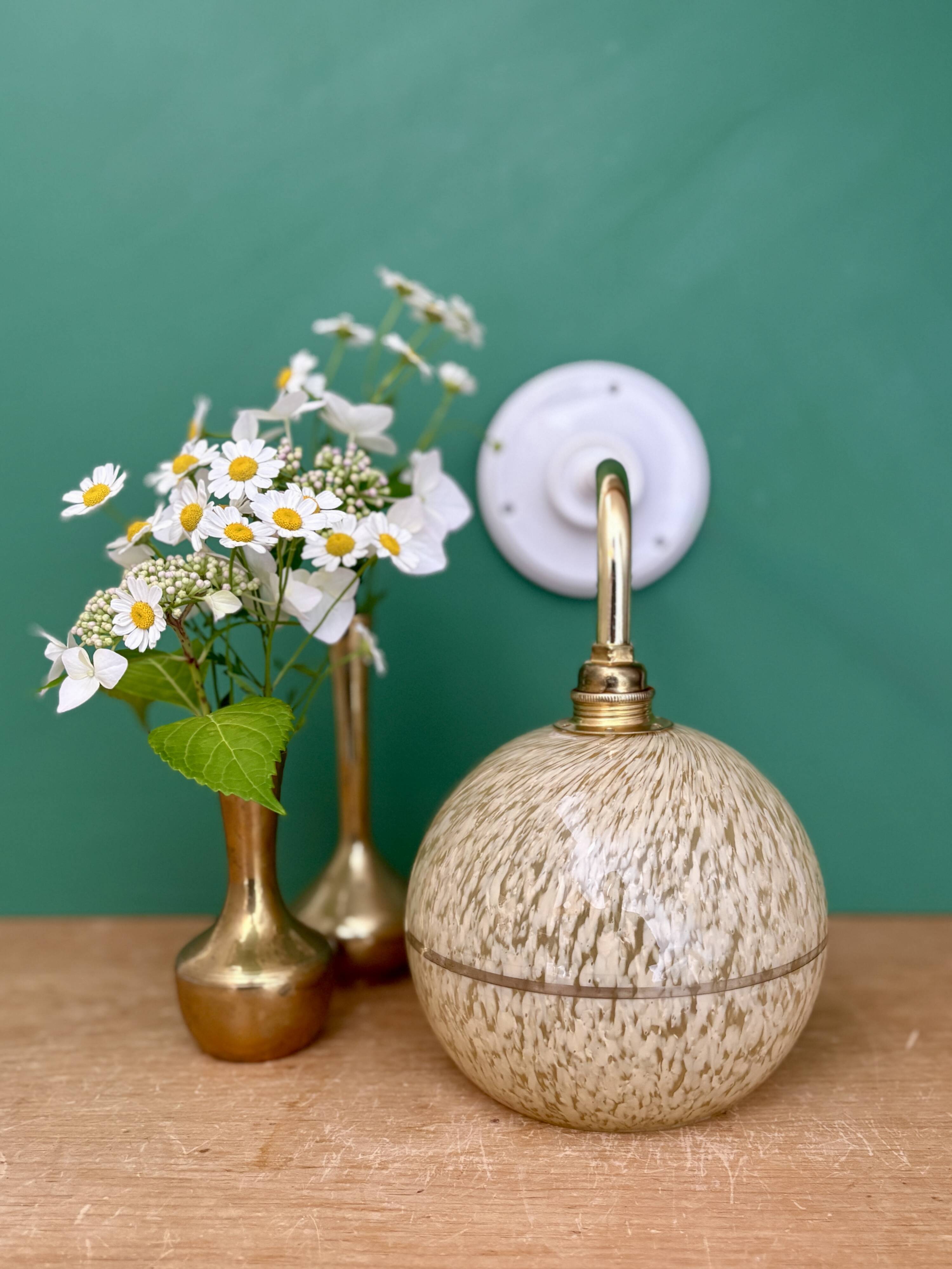 Vintage glass globe wall light in yellow and silver from Clichy.
