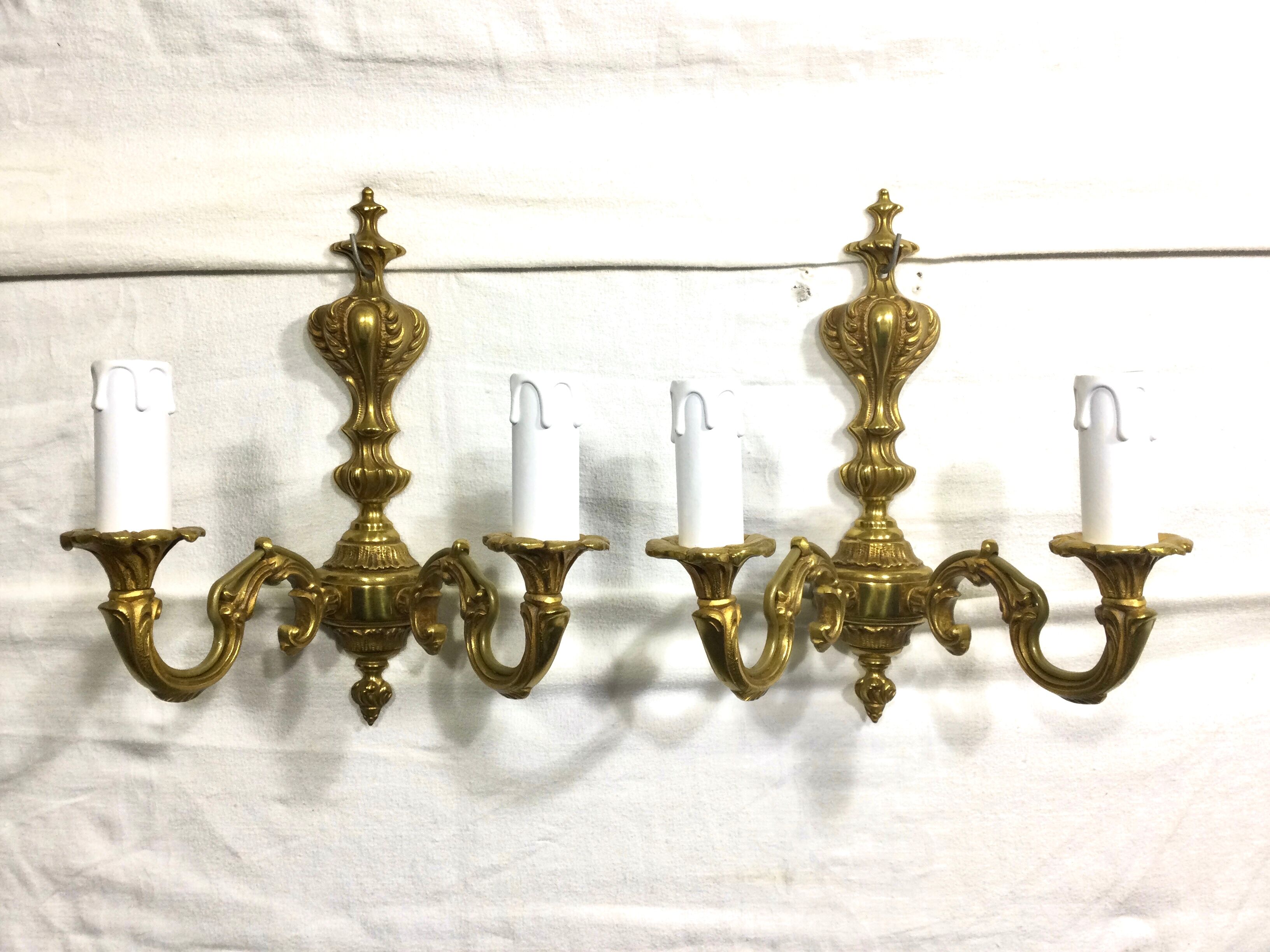 Pair of sconces Bronze 2 lights Louis XV style