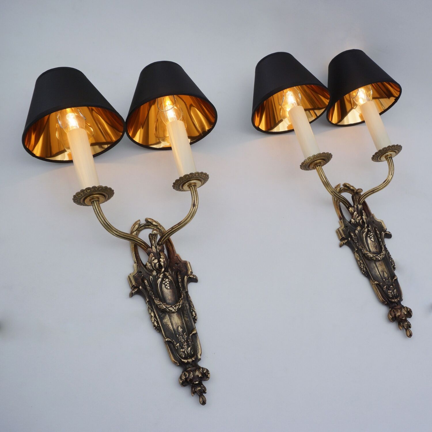 Pair antique sconces wall lights LB Deposé Leboullanger Freres, gilt bronze, 1900 ca, French