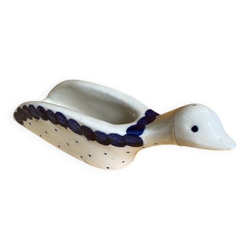 Cuillère De Cuisine Porcelaine Forme Oie Blanc & Bleu Pologne Vintage