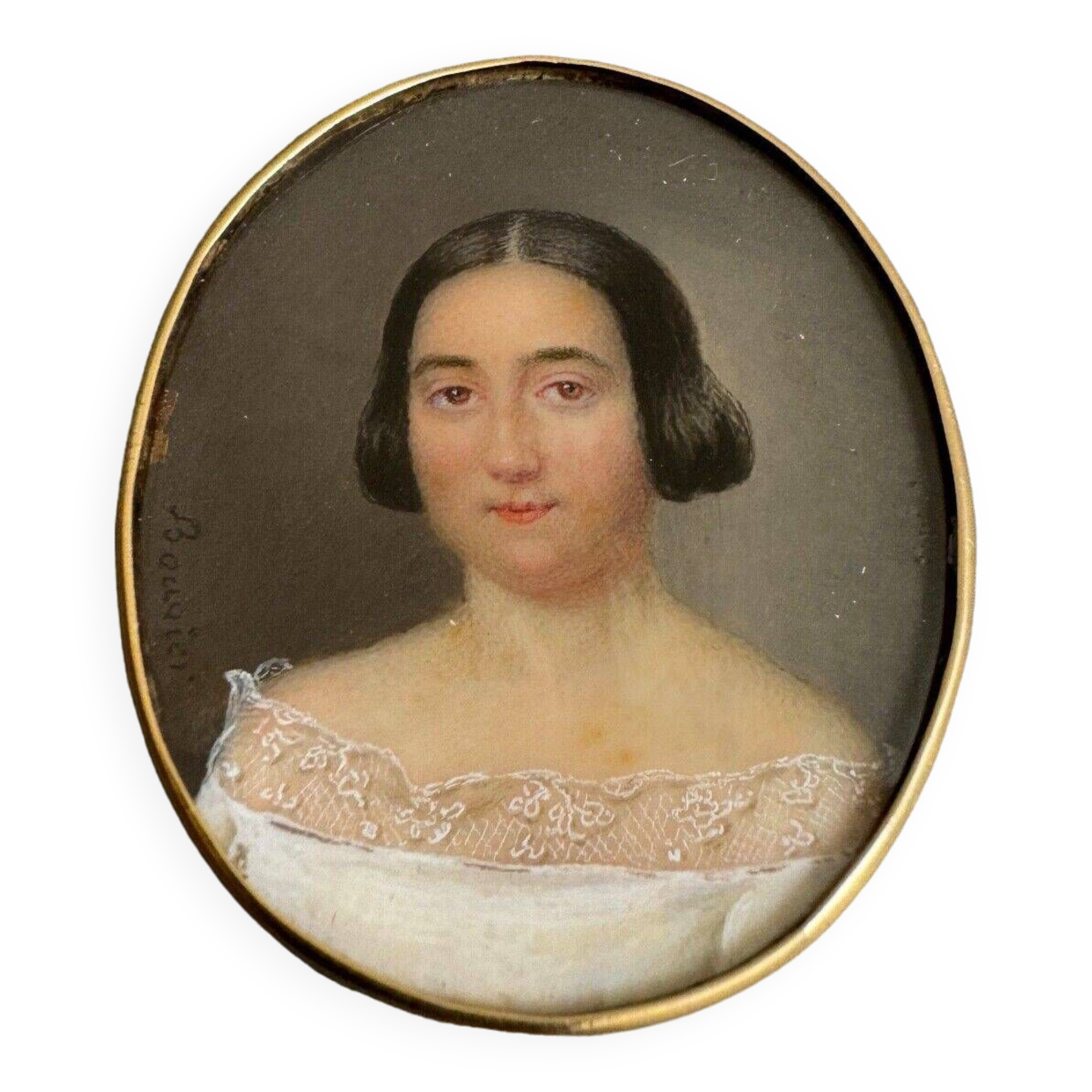 Miniature early 19th century hand painted by Bouvier portrait of a woman
