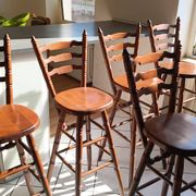 Set of 5 Solid Wood Bar Stools – Bistro / Country Chic Style