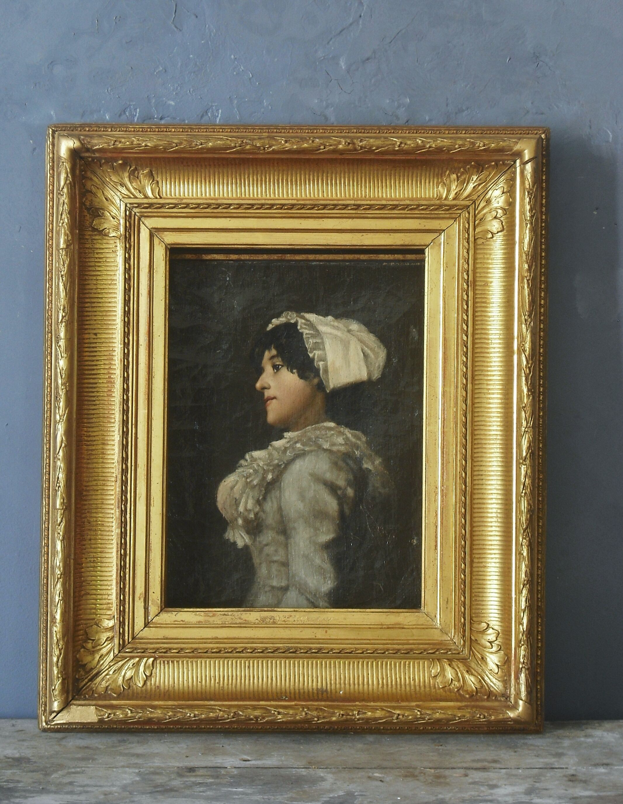 Profil d'une Elègante 1884 signé daté Hst