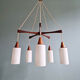 Large Scandinavian chandelier in teak and tubular white opaline, 1960.