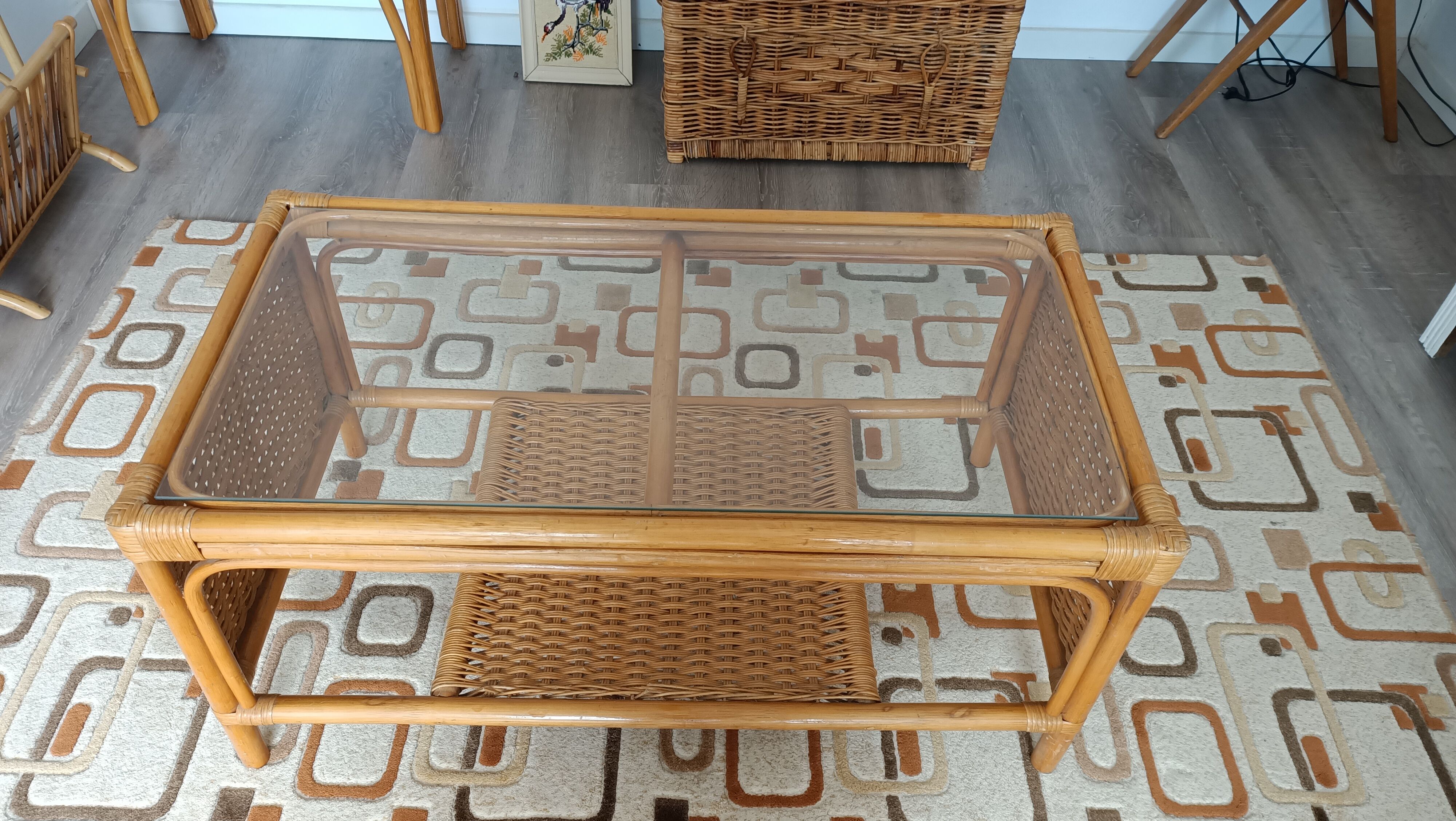 Braided rattan coffee table