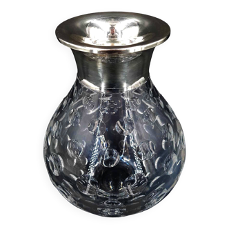 Rare Art Deco vase by goldsmith Wilhelm Binder in crystal and 925 silver (1910-1920)