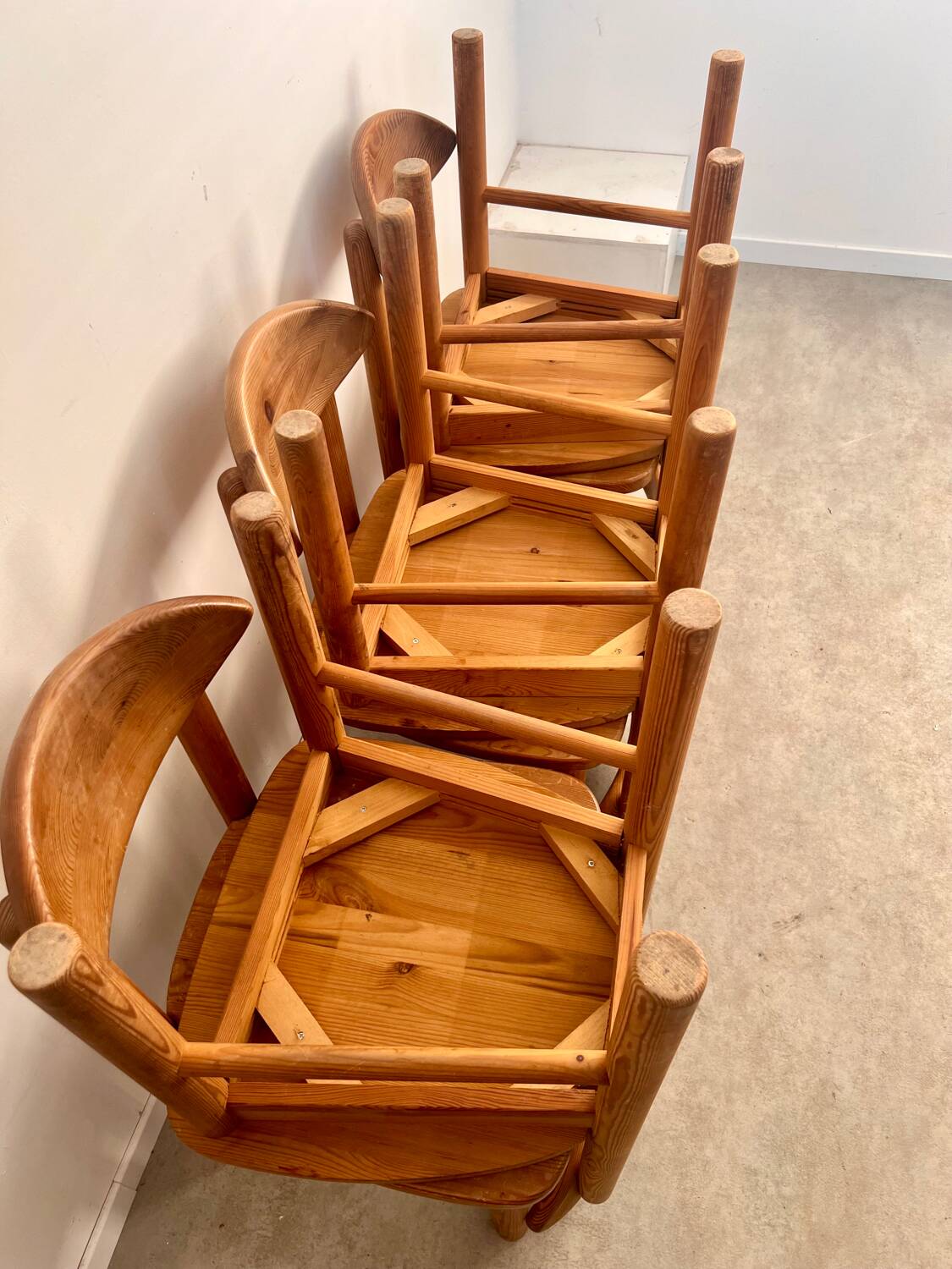 Lot de 6 chaises en pin massif design scandinave Reiner Daumiller vintage années 70