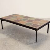 Mid century modernist rectangular coffee table with ceramic tiles top