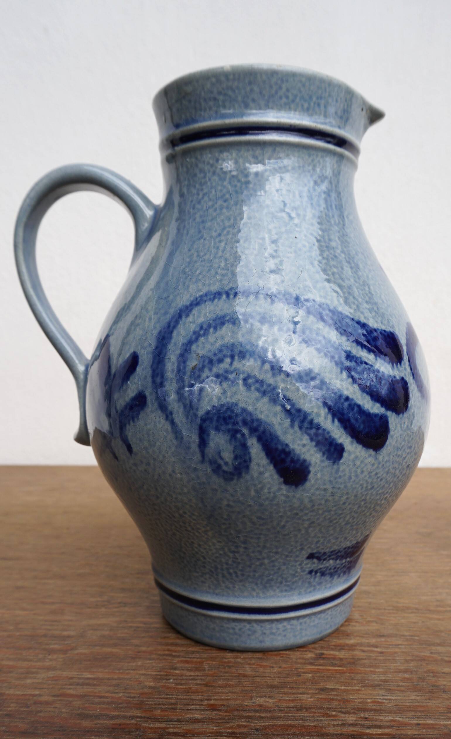 Pitcher and 6 glasses in vintage blue stoneware Marzi & Rémy German pottery