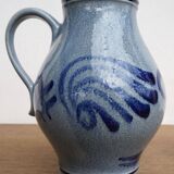 Pitcher and 6 glasses in vintage blue stoneware Marzi & Rémy German pottery