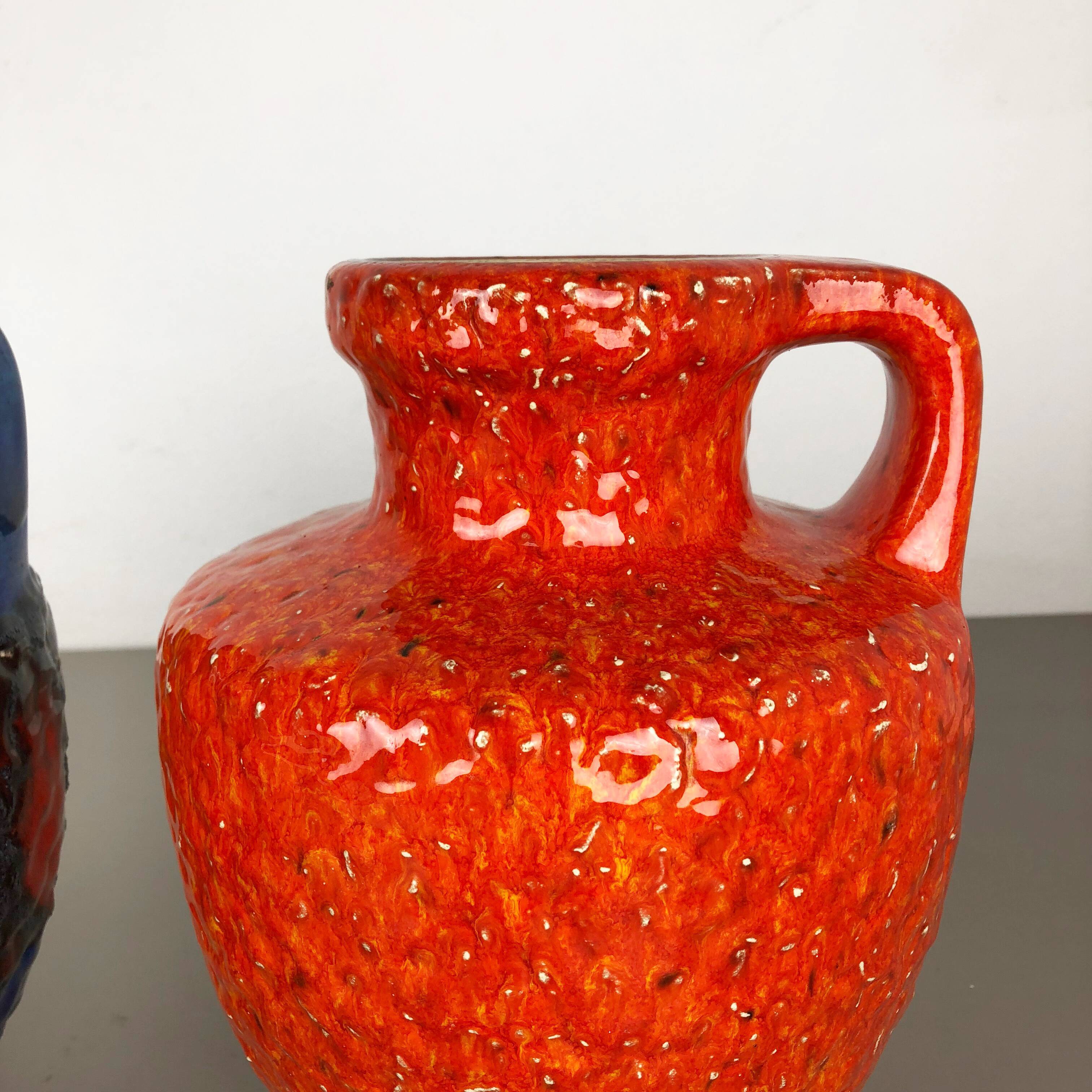 Set of 2 Multi-Color Fat Lava Op Art Pottery Vase Made Bay Ceramics, Germany