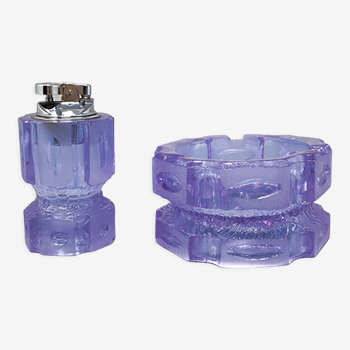 Set de fumeur violet des années 1970 par Antonio Imperatore en verre de Murano. Fabriqué en Italie