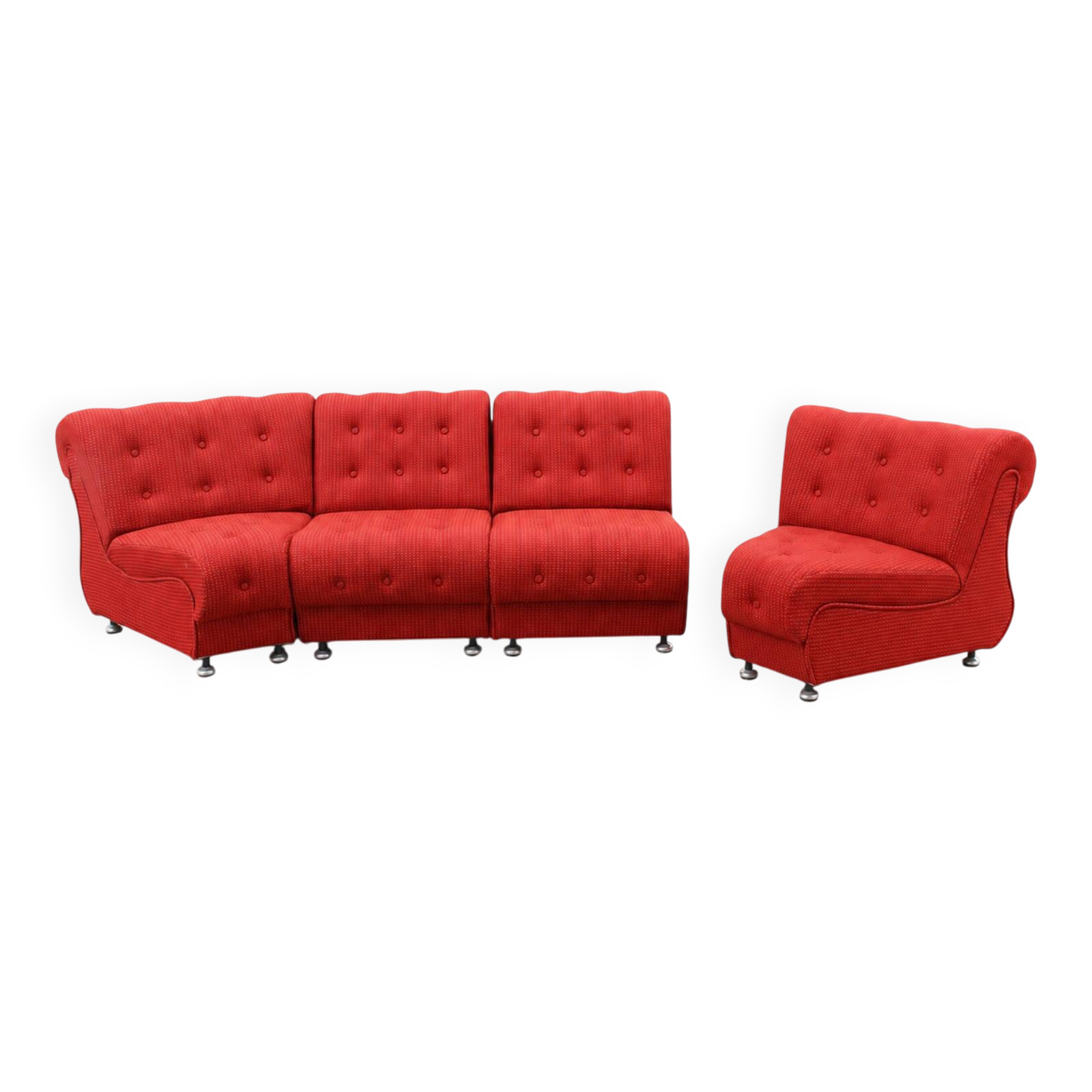 Space Age Modular Curved Sofa In Original Red Fabric, Tatra 1970s