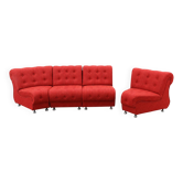 Space Age Modular Curved Sofa In Original Red Fabric, Tatra 1970s