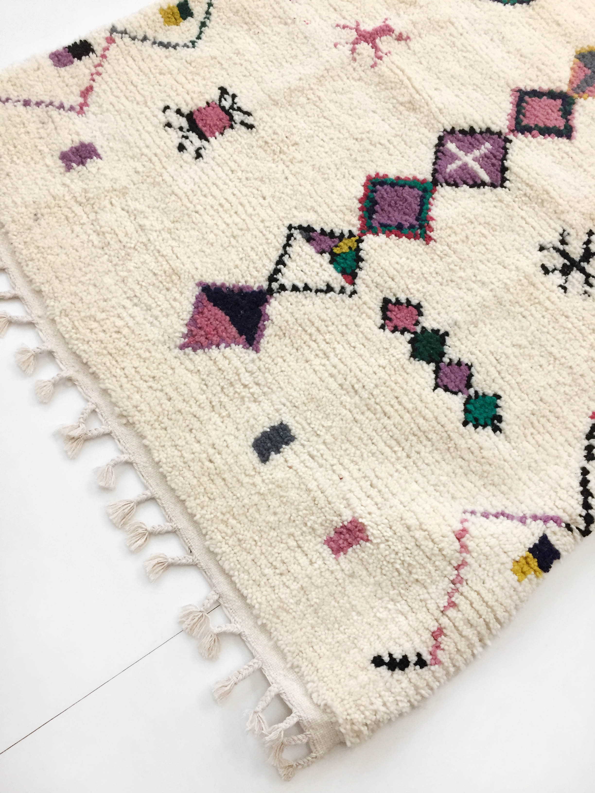 Moroccan Berber carpet azilal ecru with colorful patterns 164x123cm