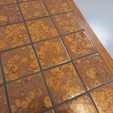Vintage square coffee table in oak wood and ceramic from the 60s and 70s