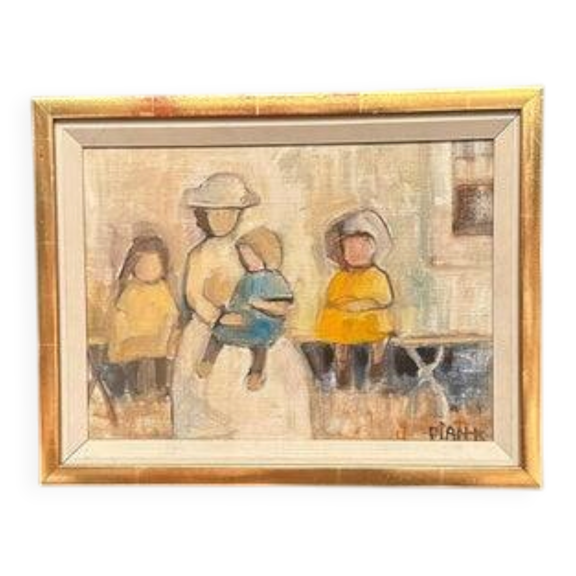 Original Swedish Oil on Canvas – “Familj” by Pia Hesselmark‑Campbell