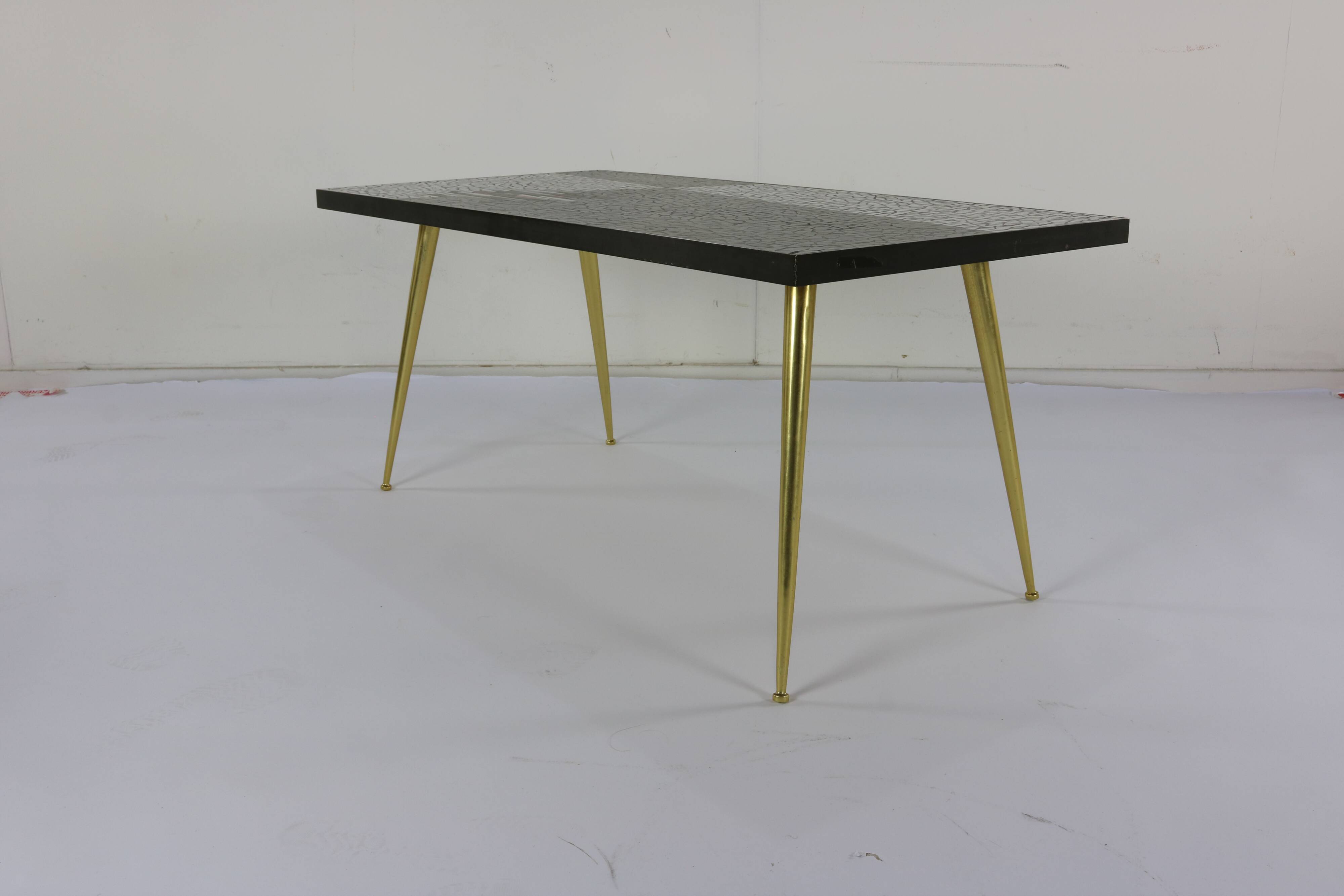 German design mosaic coffee table with brass legs